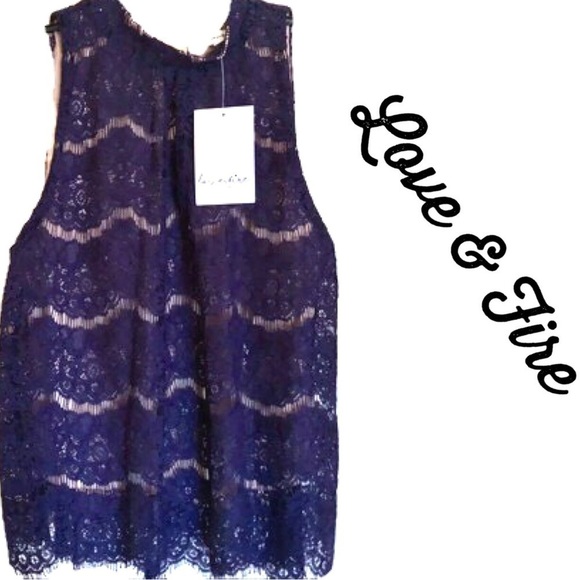 FULLY LINED 𝅺LOVE, Fire Blue Lace Sleeveless Top NWT - Picture 2 of 10